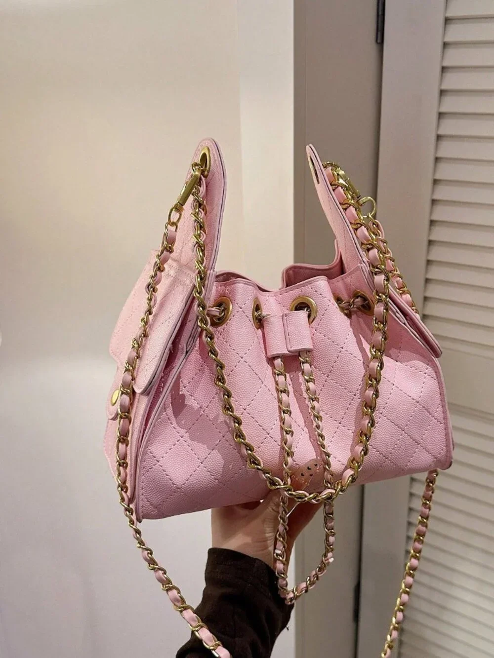 Pink Casual Women's Rhombus Embroidery Small Square Crossbody Bag